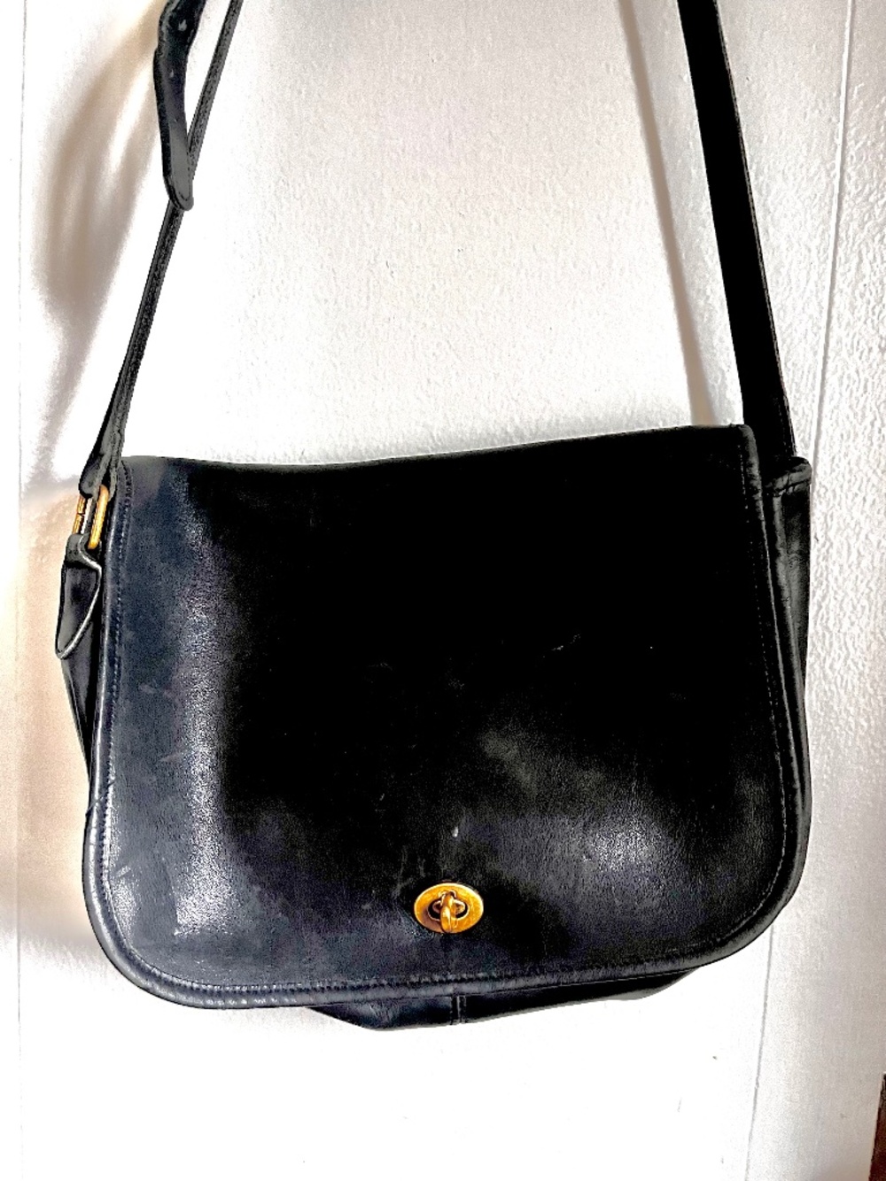 Black leather saddle bag